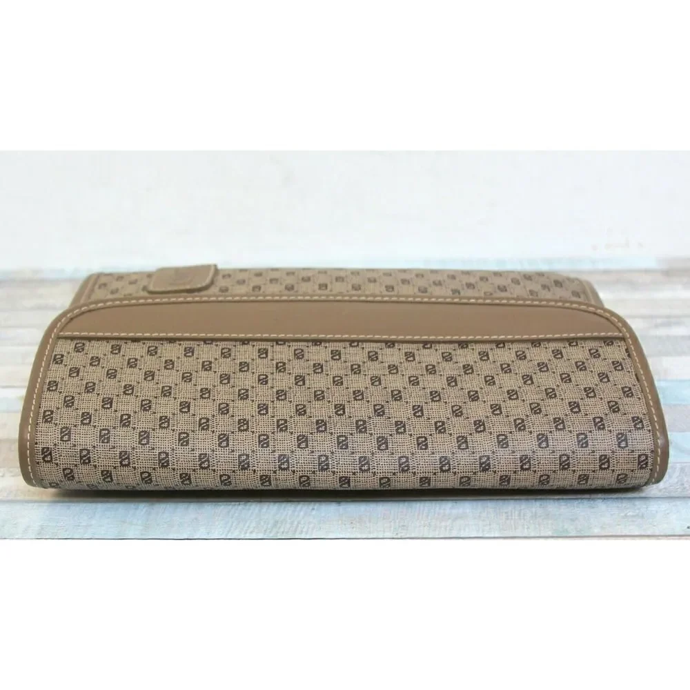 VINTAGE LUIS BEIGE BROWN LOGO PVC GENUINE LEATHER CLUTCH PURSE WALLET ENVELOPE